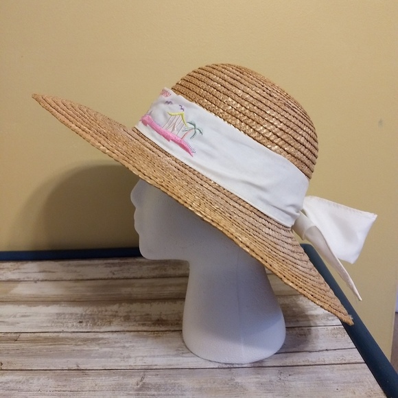 Key Largo embroidery bandana straw beach hat EUC - Picture 5 of 6